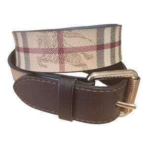 Burberry Leather Haymarket Check Horse Gold Tone Buckle Belt Made Italy Size 32